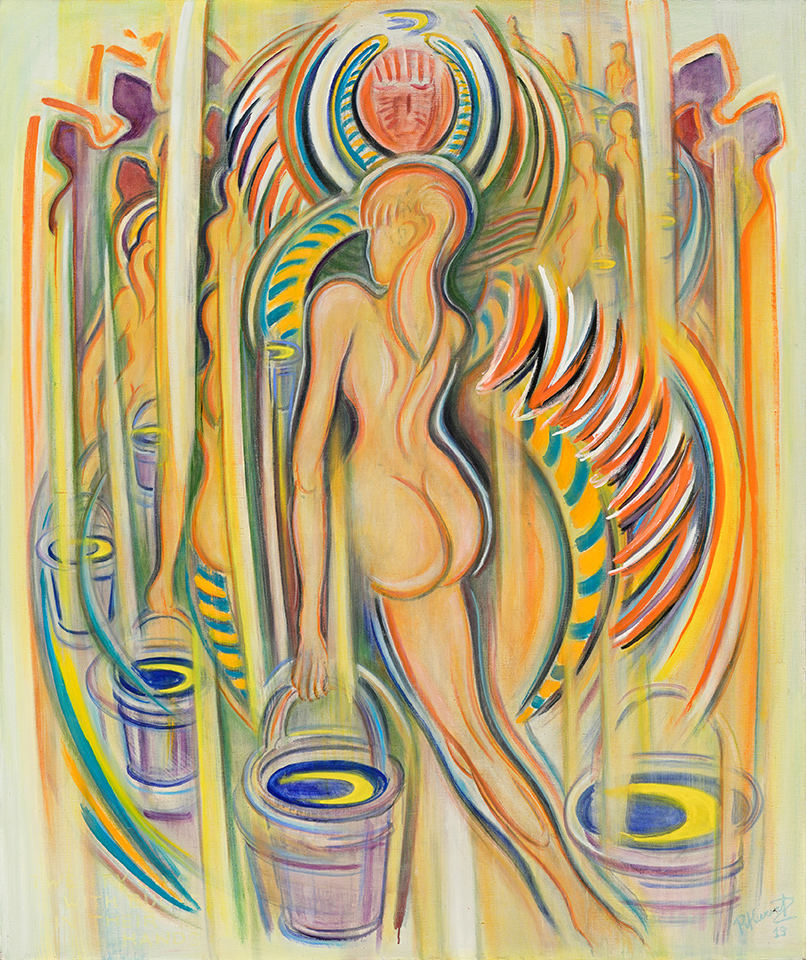 Raoul Kurvitz "Twnety girls with buckets in their hands" 168 X 200 cm. Õli lõuendil. 2021 a. Repro: Stansilav Stephasko